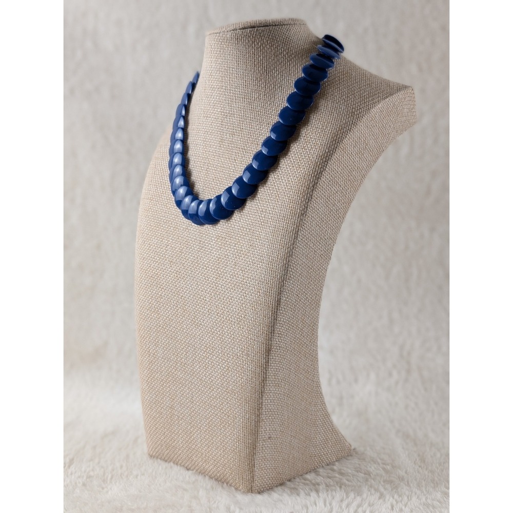 Blue Disc Bead Necklace Statement Collar Resin Beads Gold Tone Clasp